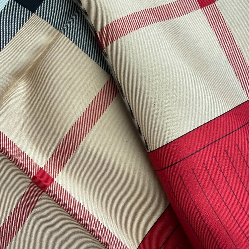 Display #6 New Burberry Scarf Beige with Red border - Picture 15 of 16
